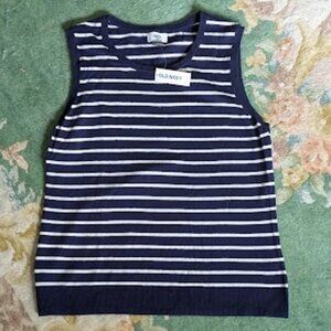 NEW OLD NAVY Women Size L Sweater Vest Blue White Striped Cotton Blend NWT